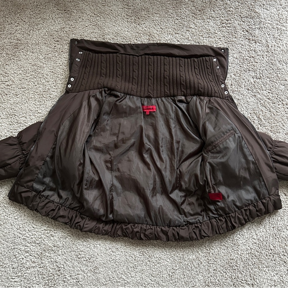 CoffeeShop Chocolate Brown Zip Up Down Feather Puffer Jacket Size Medium - Picture 5 of 15